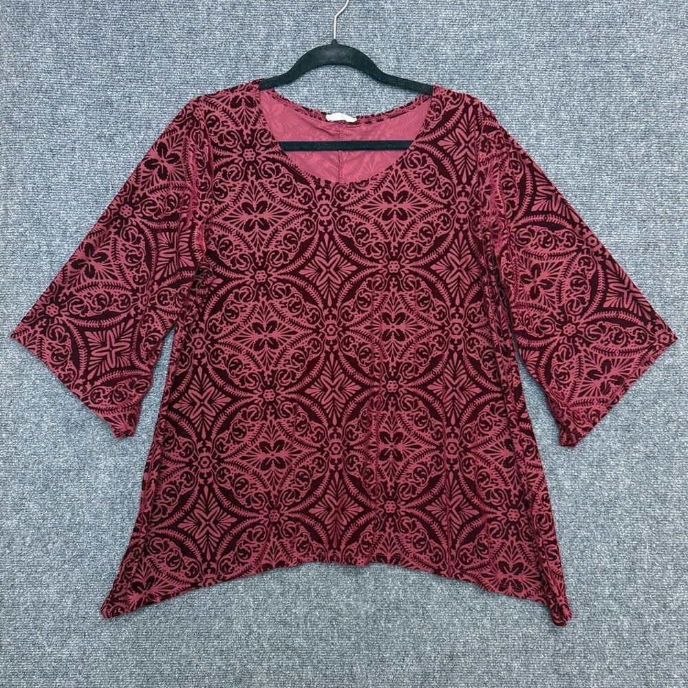 Brittany Black Top Burnout Velvet L Red Whimsigoth Dark Fairy Flare Sleeve